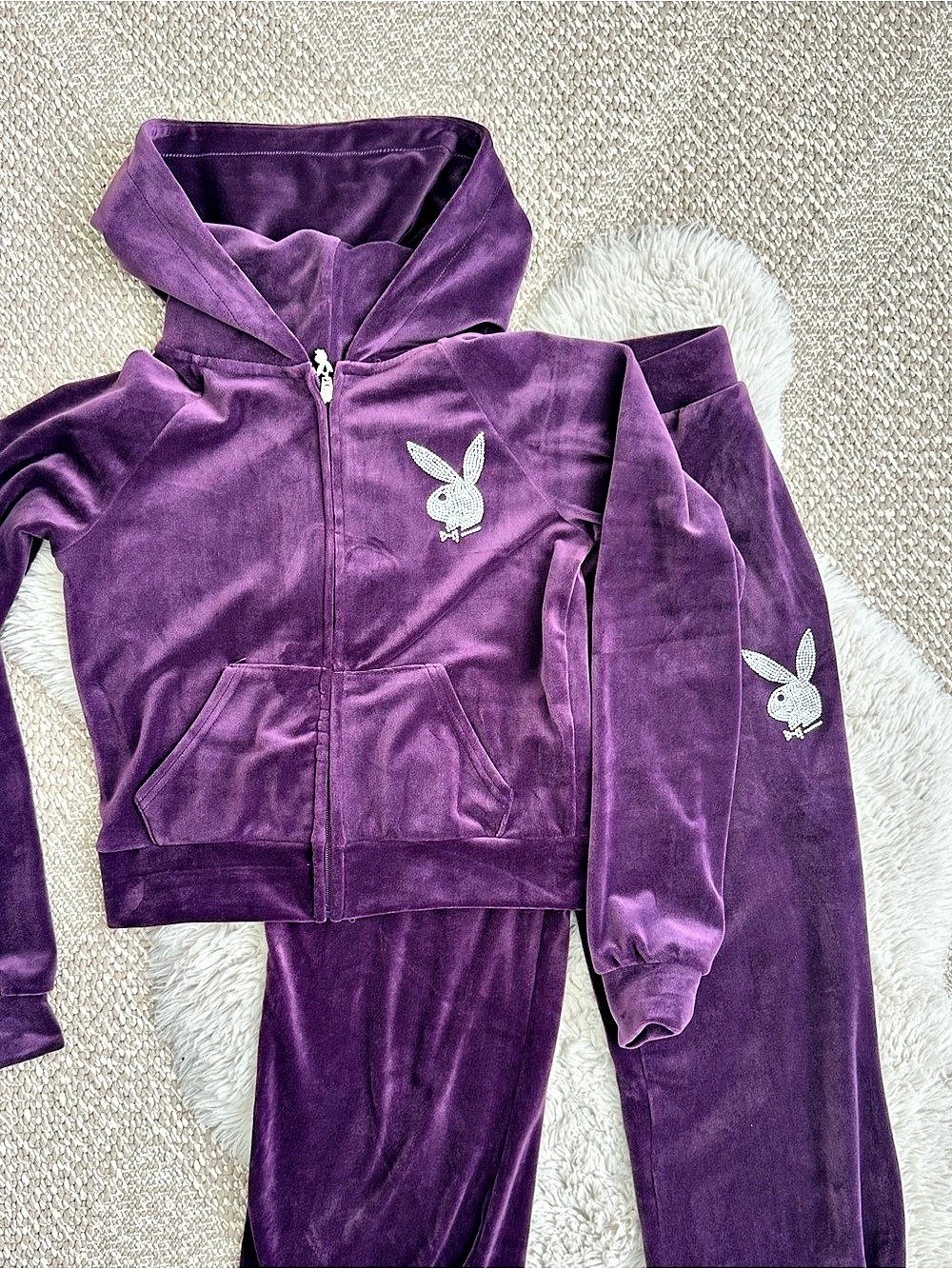 Playboy Rhinestone Velour Tracksuit Purple Set - Small - Worn Once